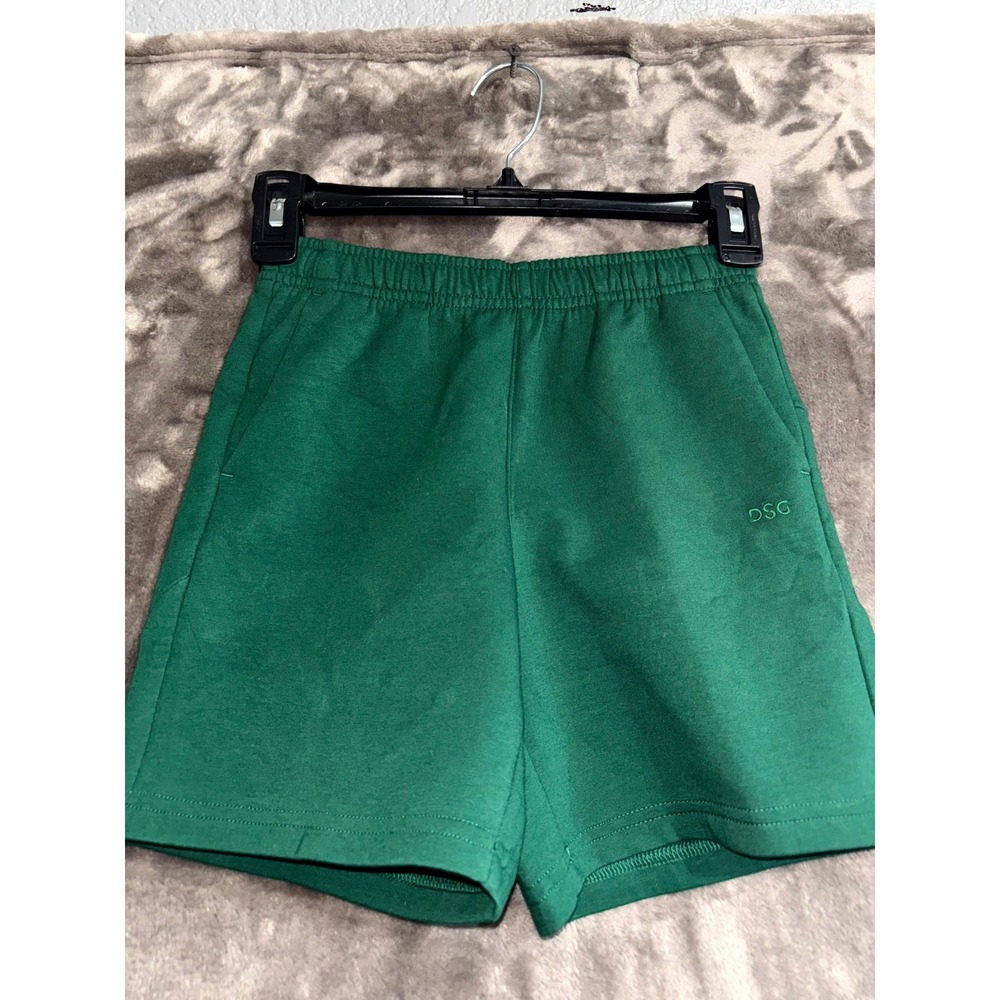DSG Sport Fleece Athletic Fit Shorts XS 6-7 Kids Green Cotton Stretch Drawstring